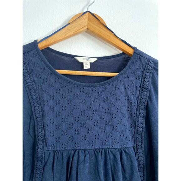 Terra & Sky Women's Plus Size Eyelet Trim Flutter Sleeve Blouse 0X Blue - Picture 6 of 8